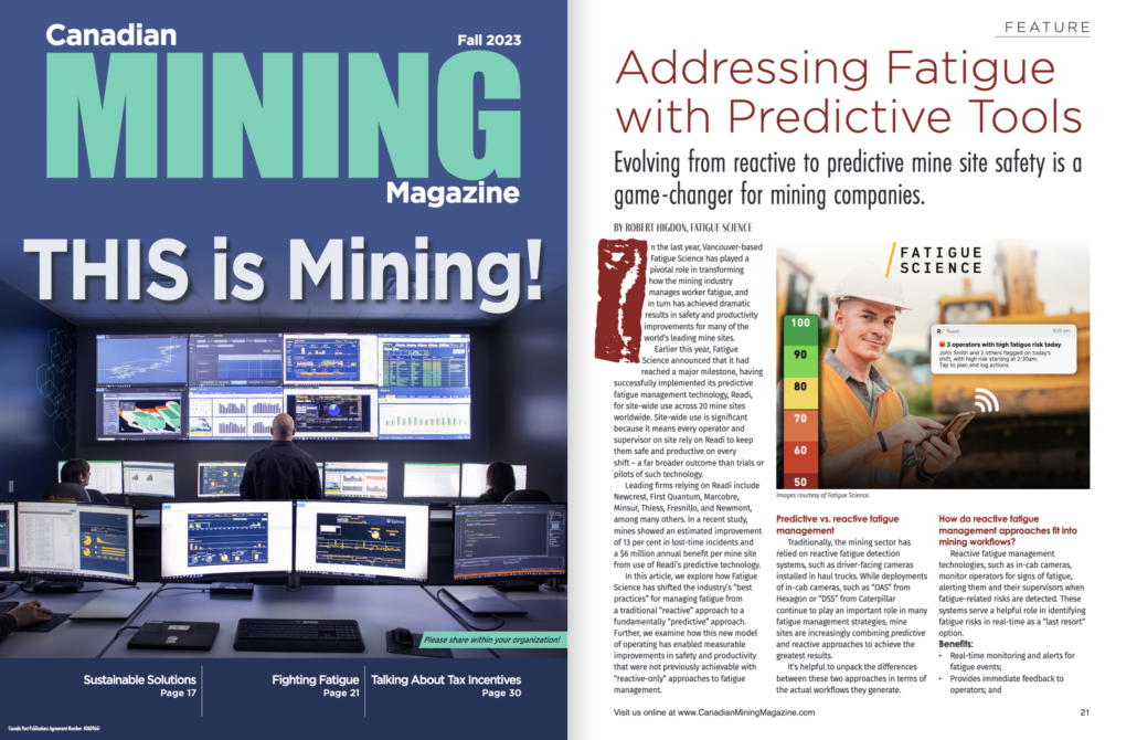 Fatigue Science featured in Canadian Mining Magazine for Predictive Mining Tech 